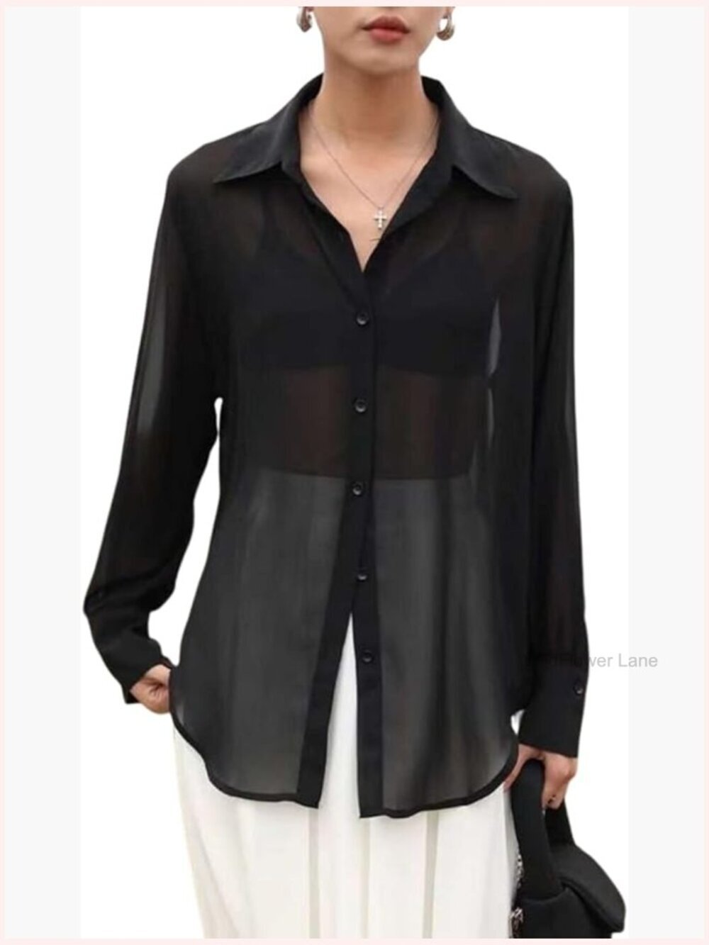Sheer Button Down Blouse Long Sleeve Mesh See Through Nightwear Clubwear - Picture 1 of 7